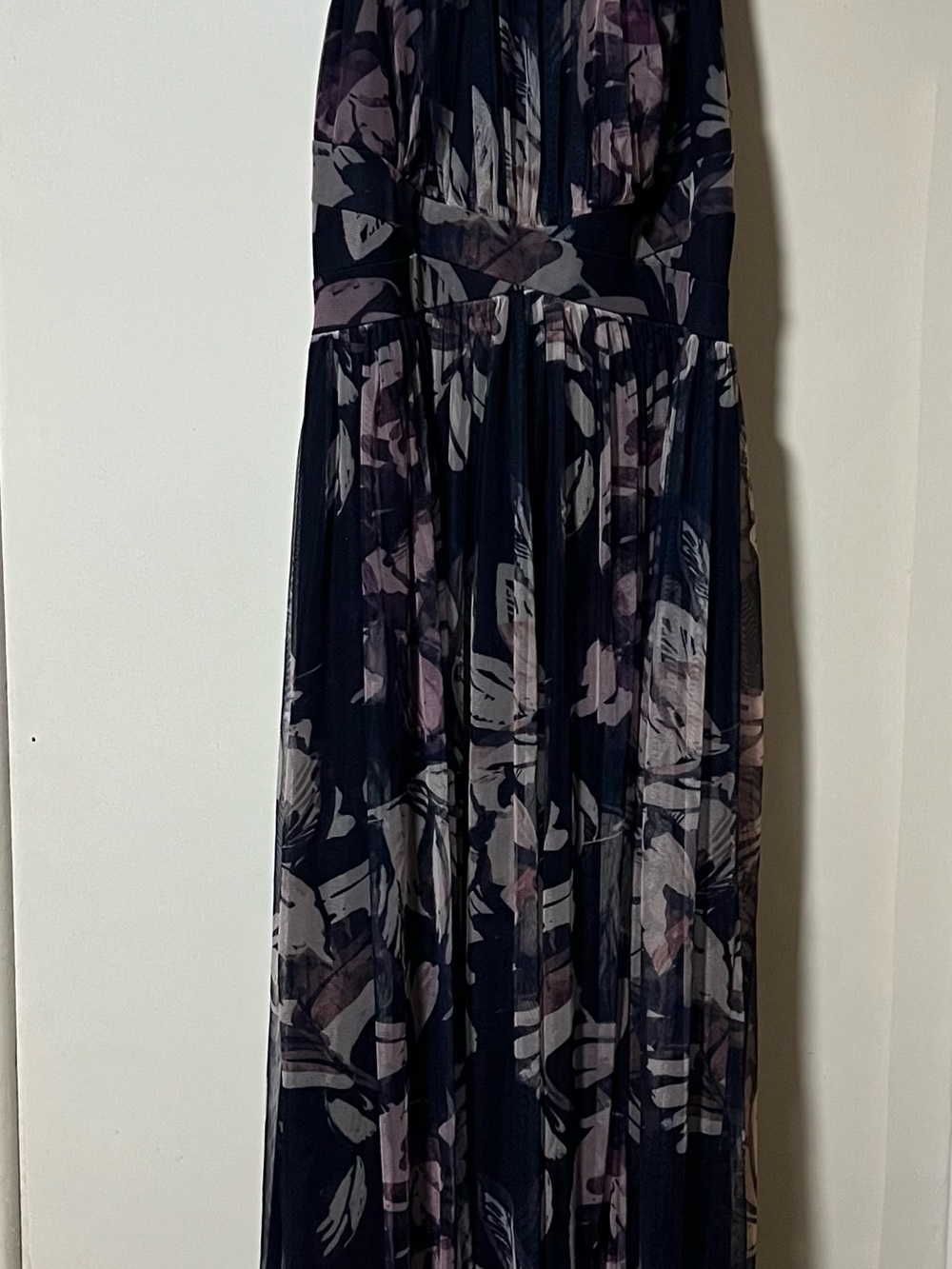 Dark Navy Floral Maxi Dress with Soft Lavender Accents